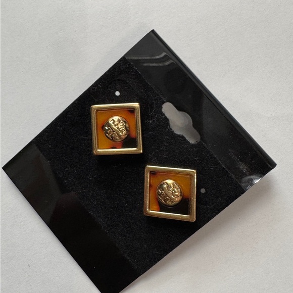 Tory Burch Gold Plated Tortoise Shell Liam Stud Earrings - Picture 1 of 6